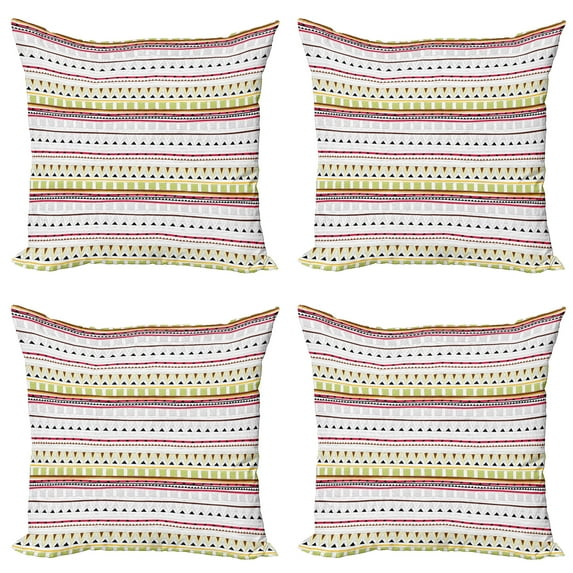 Ambesonne Tribal Throw Pillow Cover 4 Pack, Triangles Lines, 16", Multicolor