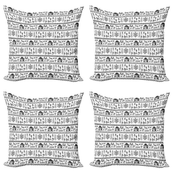 Ambesonne Tribal Throw Pillow Cover 4 Pack, Tribal Art, 18", Black White