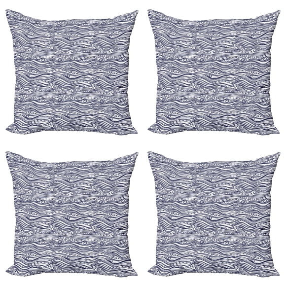 Ambesonne Tribal Throw Pillow Cover 4 Pack, Vintage Lines, 20", Dark Blue White