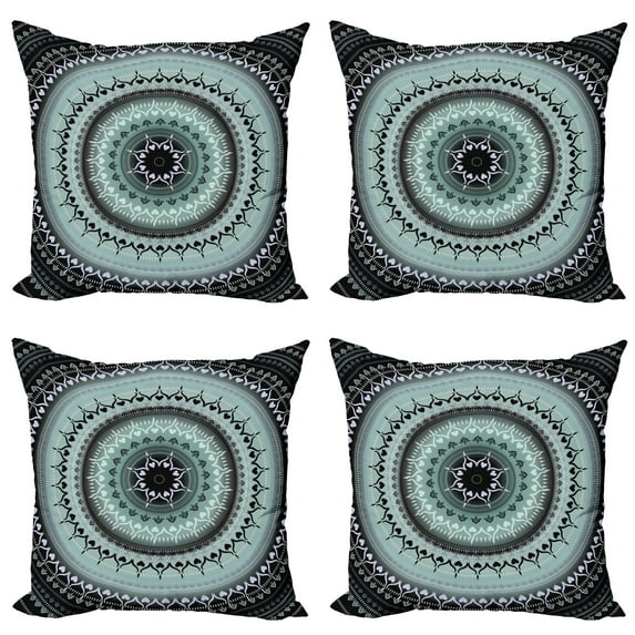 Ambesonne Tribal Throw Pillow Cover 4 Pack, Vintage Mandala Circles, 24", Blue Black