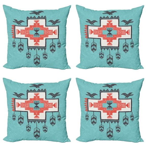 Ambesonne Tribal Throw Pillow Cover 4 Pack, Vintage Native, 18", Multicolor