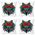 thumbnail image 1 of Ambesonne Tribal Throw Pillow Cover 4 Pack, Wolf Animal Theme, 24", Teal White and Red, 1 of 7