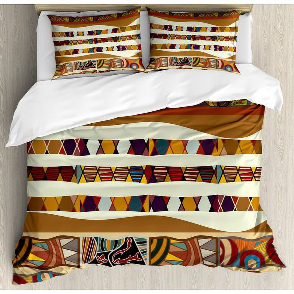 Queen Multicolor Geometric Tribal Duvet Cover Set