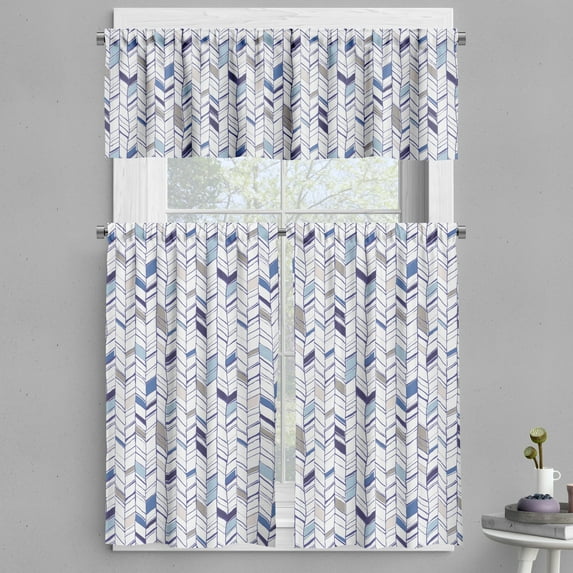 Ambesonne Tribal Valance & Curtain, Boho Zigzag Sketchy Line, 55"x24", Violet Blue White