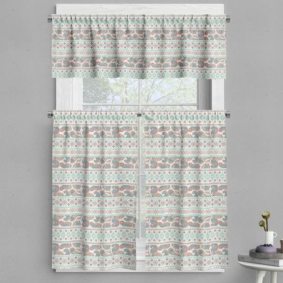 Ambesonne Tribal Valance & Curtain, Floral Paisley and Aztec, 55"x30", Cream Aqua and Coral