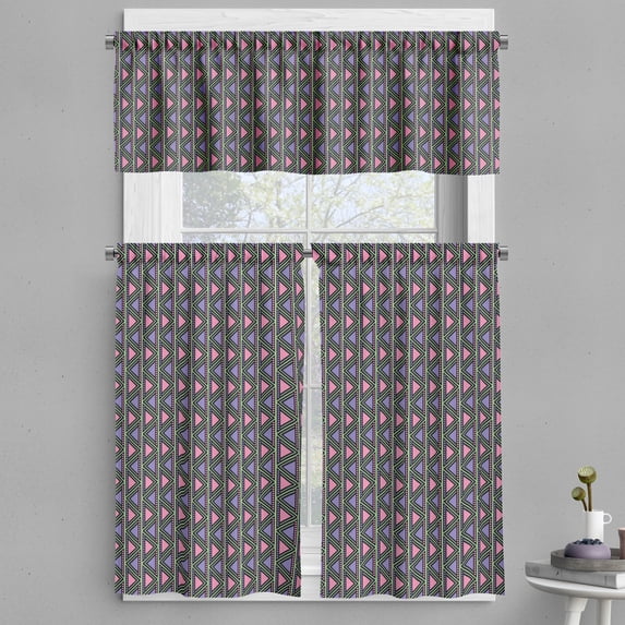 Ambesonne Tribal Valance & Curtain, Herringbone Motifs, 55"x24", Pink Lilac Pale Green