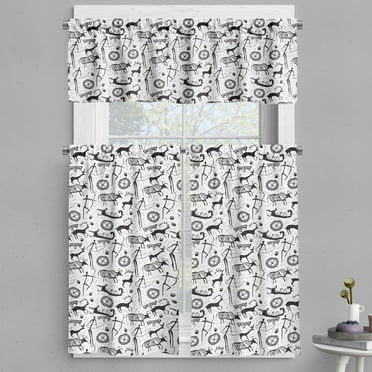Ambesonne Tribal Valance & Curtain, Pattern Animal, 55"x24", Black and White