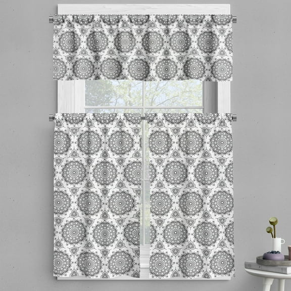 Ambesonne Tribal Valance & Curtain, South Eastern Pattern, 55"x36", Black and White