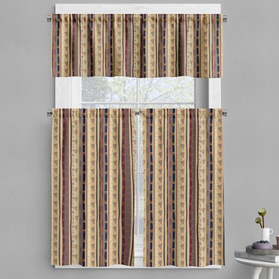 Ambesonne Tribal Valance & Curtain, Striped Ornament, 55"x30", Multicolor