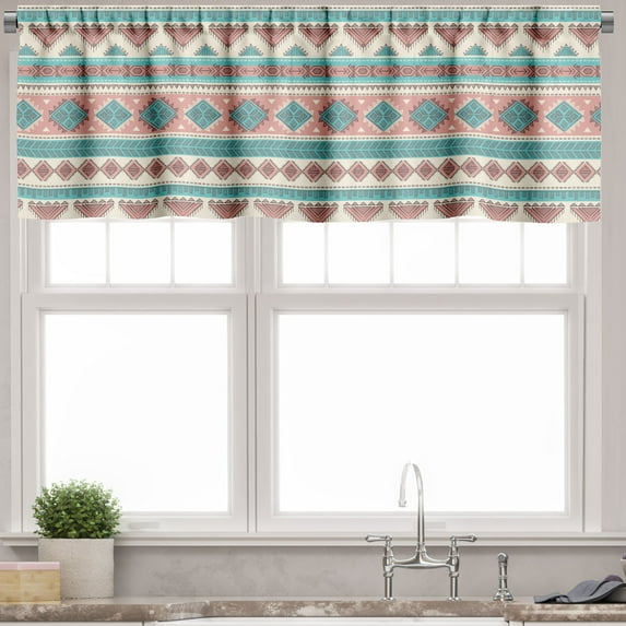 Ambesonne Tribal Valance Pack of 2, Aztec Art Style, 42"X18", Cream Aqua and Peach