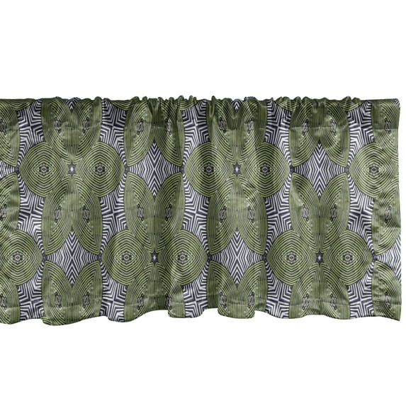 Ambesonne Tribal Valance Pack of 2, Stripped Floral Art, 42"X12", Grey Olive Green