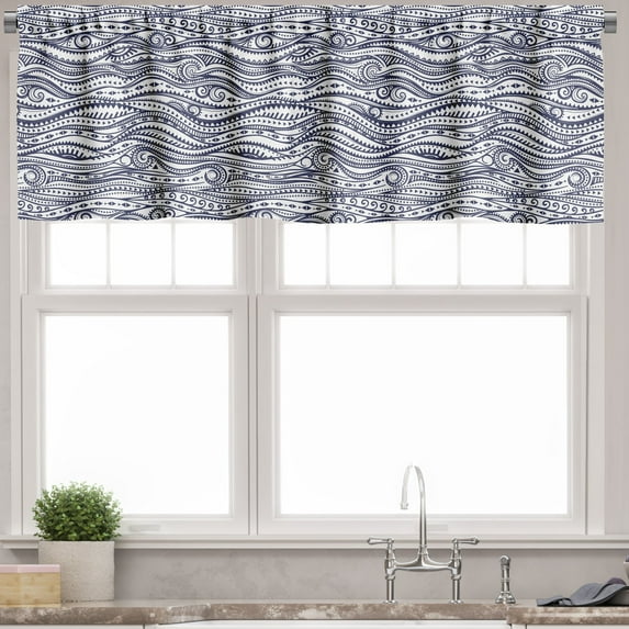 Ambesonne Tribal Valance Pack of 2, Vintage Lines, 54"X12", Dark Blue White