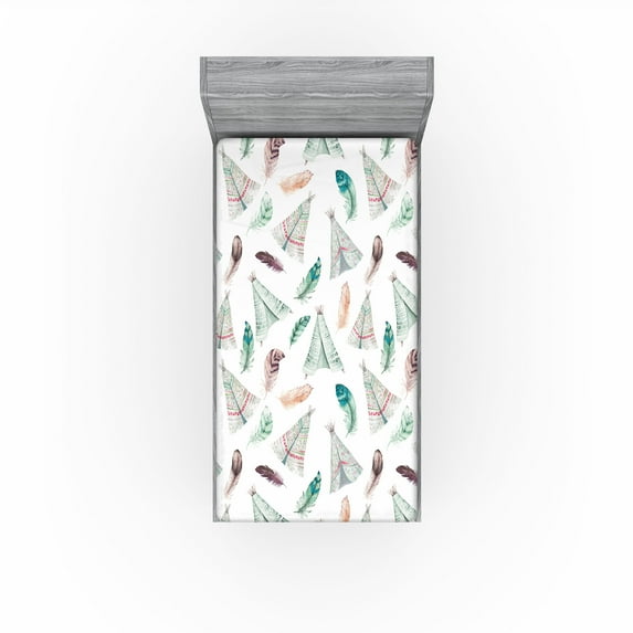 Ambesonne Tribal Vibes Fitted Sheet, Western Tent Print, Twin XL Size, Teal White Multicolor