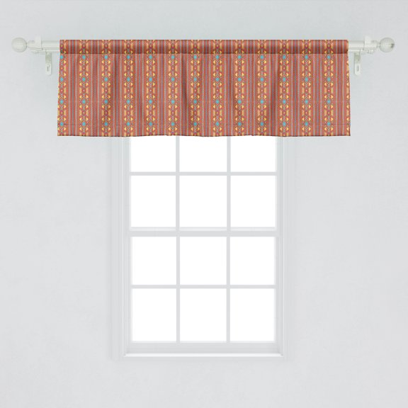 Ambesonne Tribal Window Valance, Tribal Arrangement with Geometric Elements Vertical Ornate Stripes and Rhombuses, Curtain Valance for Kitchen Bedroom Decor with Rod Pocket, 54" X 18", Multicolor