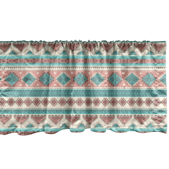 Ambesonne Tribal Window Valance, Aztec Art Style, 54" X 12", Cream Aqua and Peach