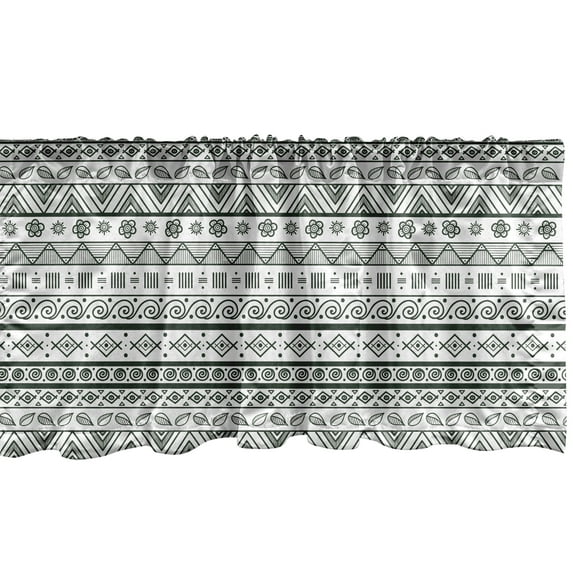 Ambesonne Tribal Window Valance, Aztec Patterns, 54" X 12", Hunter Green White