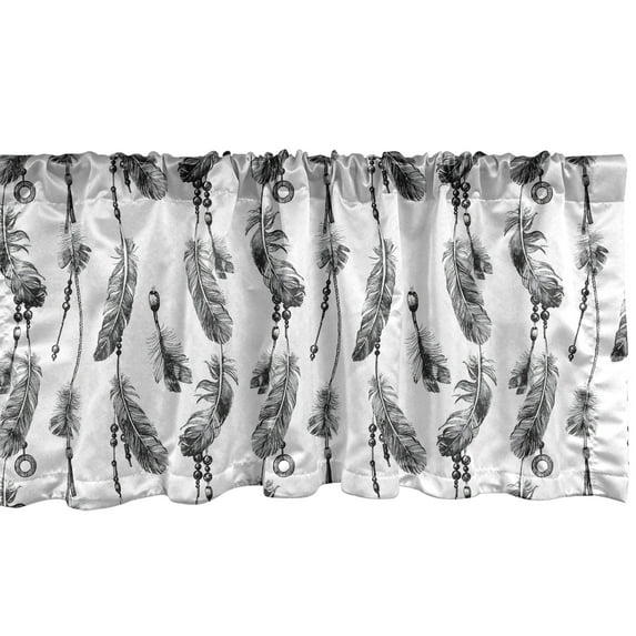 Ambesonne Tribal Window Valance, Black White Boho Feather, 54" X 12", Charcoal Grey White