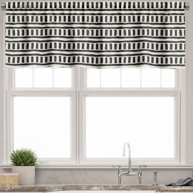 Ambesonne Tribal Window Valance, Curvilinear Lines and Shapes, 54" X 12", Charcoal Grey Eggshell