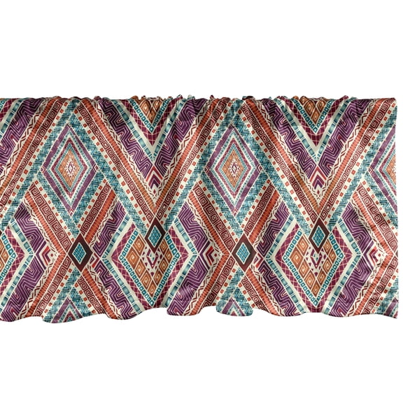Ambesonne Tribal Window Valance, Diagonal Ethno Pattern, 54" X 12", Purple and Teal