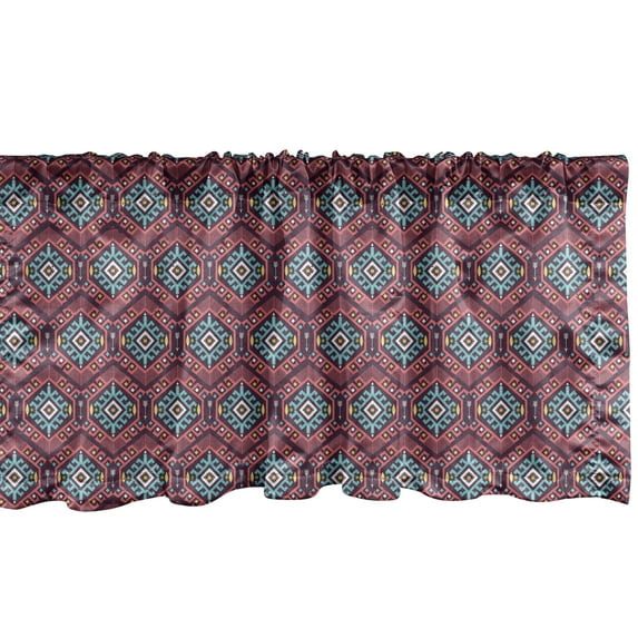 Ambesonne Tribal Window Valance, Hipster Tribal, 42" x 18", Dark Coral Turquoise