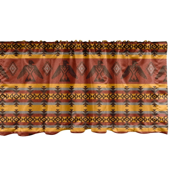 Ambesonne Tribal Window Valance, Indigenous Motifs, 42" x 18", Cinnamon Marigold Grey
