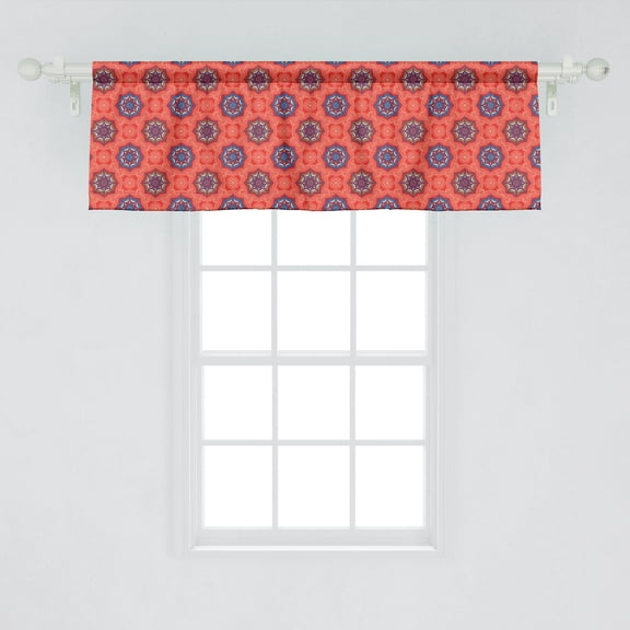 Ambesonne Tribal Window Valance, Ornamental Composition of Flowers with Elements Timeless Oriental Motifs, Curtain Valance for Kitchen Bedroom Decor with Rod Pocket, 54" X 18", Multicolor