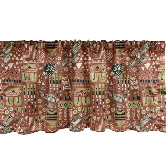 Ambesonne Tribal Window Valance, Prehistoric Animal Drawings, 42" x 12", Cinnamon Khaki