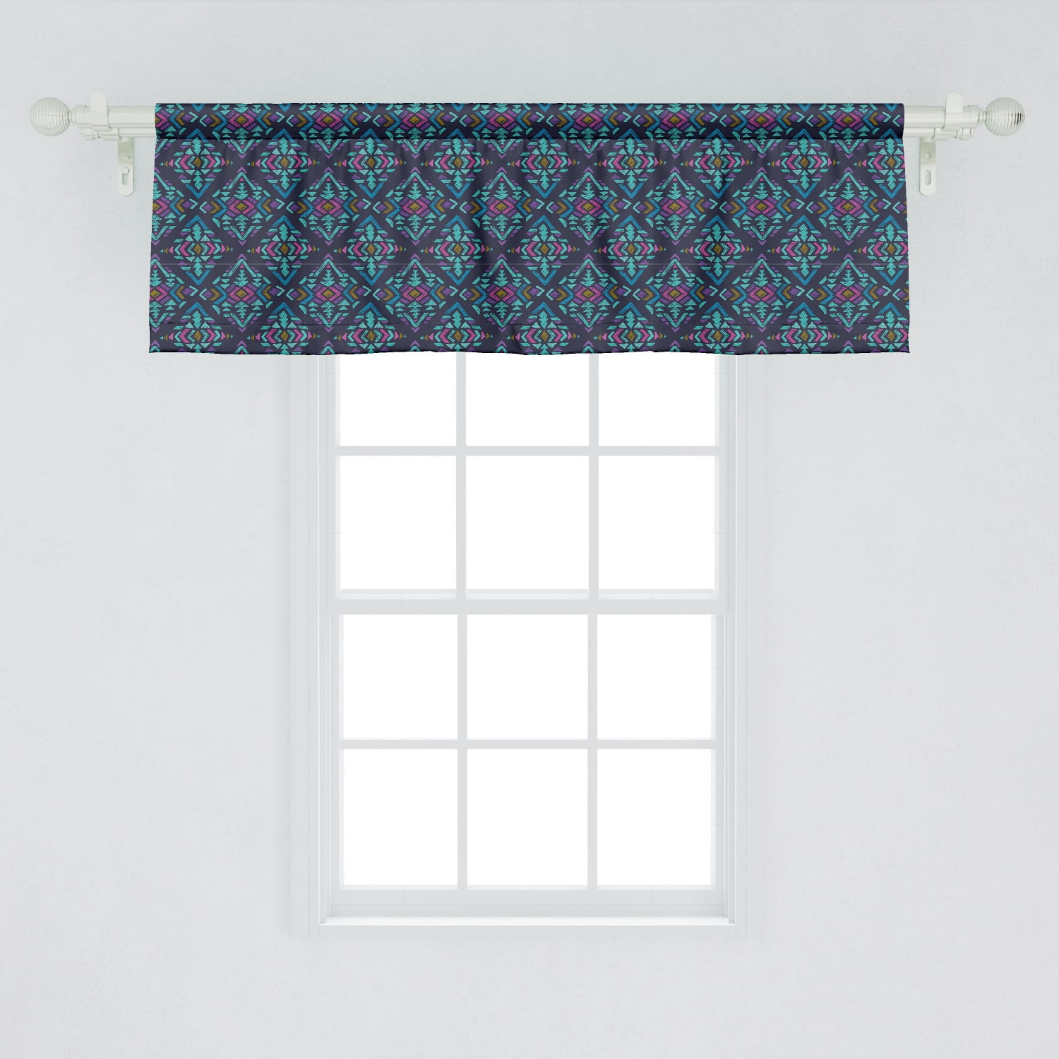 Multi Patterned Valance Ambesonne Tribal Window Valance, Repeating Colorful Pattern with ...