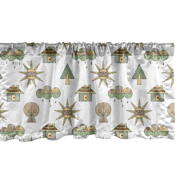 Ambesonne Tribal Window Valance, Sun Rain Cloud Trees House, 54" X 18", Multicolor