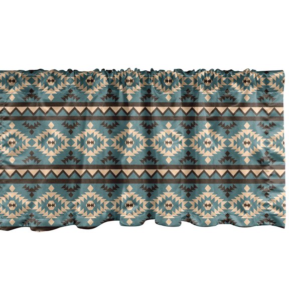 Ambesonne Tribal Window Valance, Vintage Folkloric Ornament, 54" X 18", Slate Blue and Beige