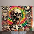 thumbnail image 1 of Ambesonne Trippy Curtains 2 Panel Set, 70s Hippie Psychedelic Skull, 108" x 96", Pale Sepia Multicolor, 1 of 2