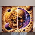 thumbnail image 1 of Ambesonne Trippy Curtains 2 Panel Set, Neo Trad Floral Skull Leaves, 108" x 63", Apricot Blue Violet Taupe, 1 of 2
