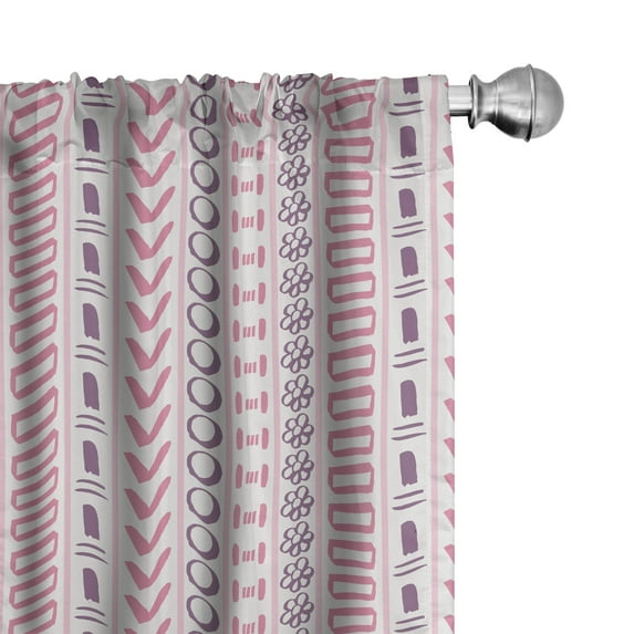 Ambesonne Trippy Curtains, Folk Like Flowers Circles, Pair of 28"x63", Pink Purple