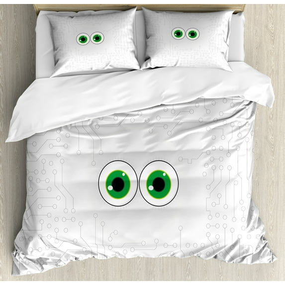Ambesonne Trippy Duvet Cover Sets, Eye Form Digital Picture, 2-Queen, Pearl Black Jade Green