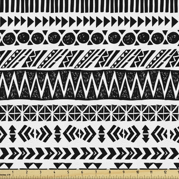 Ambesonne Trippy Fabric by the Yard Upholstery, Aztec Mystic Old, 2 Yards, Black White