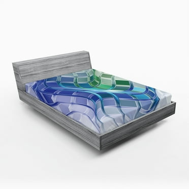 Ambesonne Trippy Fitted Sheet, Abstract Wavy Squares, California King, Multicolor