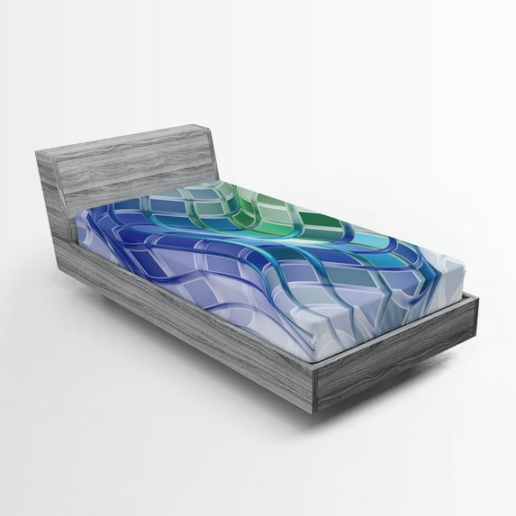 Ambesonne Trippy Fitted Sheet, Abstract Wavy Squares, Twin XL Size, Multicolor