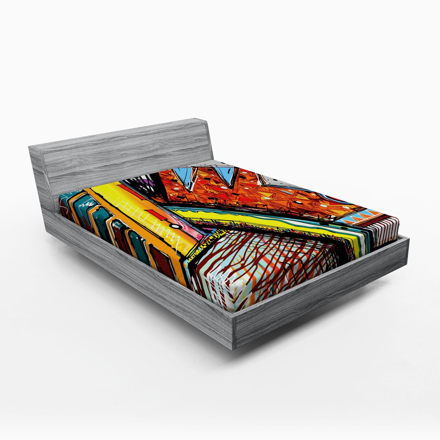 Queen Multicolor Microfiber Abstract Print Fitted Sheet