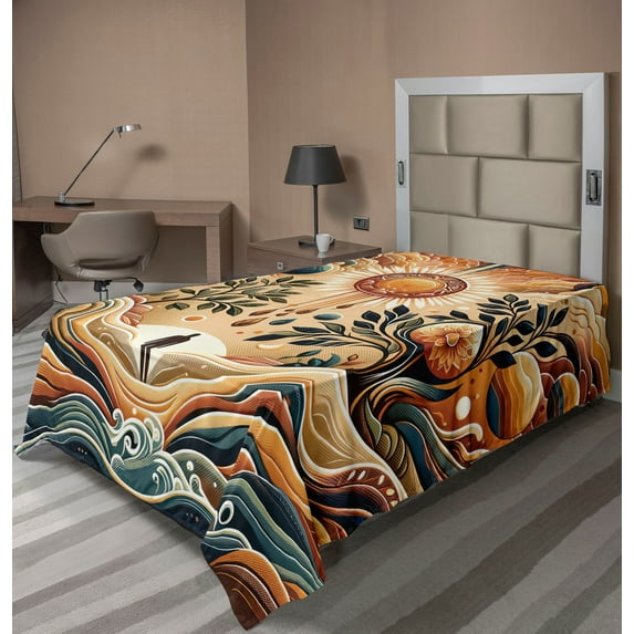 Ambesonne Trippy Flat Sheet, Bohemian Huddles of Clouds, TwinXL Size, Pale Brown Petrol Blue