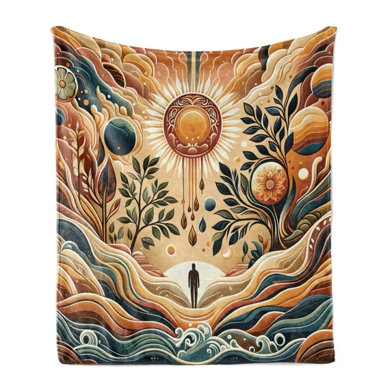 Ambesonne Trippy Fleece Throw Blanket Bohemian Huddles of Clouds 70"x90" Pale Brown Petrol Blue