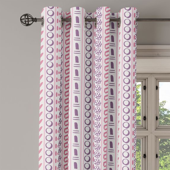 Ambesonne Trippy Grommet Curtain Single Panel, Folk Like Flowers Circles, 50"x60", Pink Purple