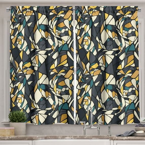 Ambesonne Trippy Kitchen Curtains, Fractal Formless Mosaic, 55"x39", Multicolor