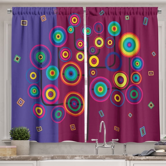 Ambesonne Trippy Kitchen Curtains, Geometric Tree Branches, 55"x39", Purple Maroon