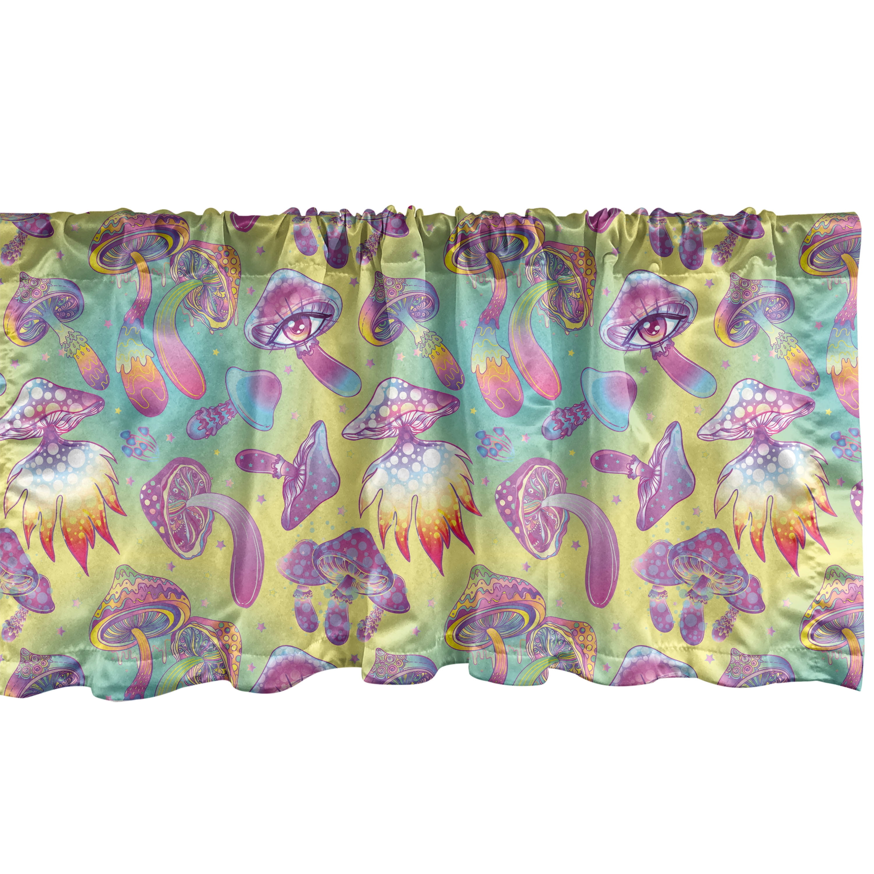 Multicolor Valance Ambesonne Trippy Mushroom Valance Pack of 2, Bohemian Floras, 54