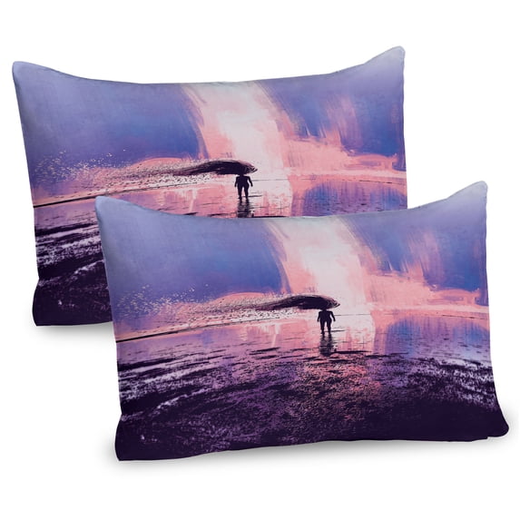 Ambesonne Trippy Pillow Sham 2 Pack, Girl in Wind Composition, 36"x20", Pink and Blue