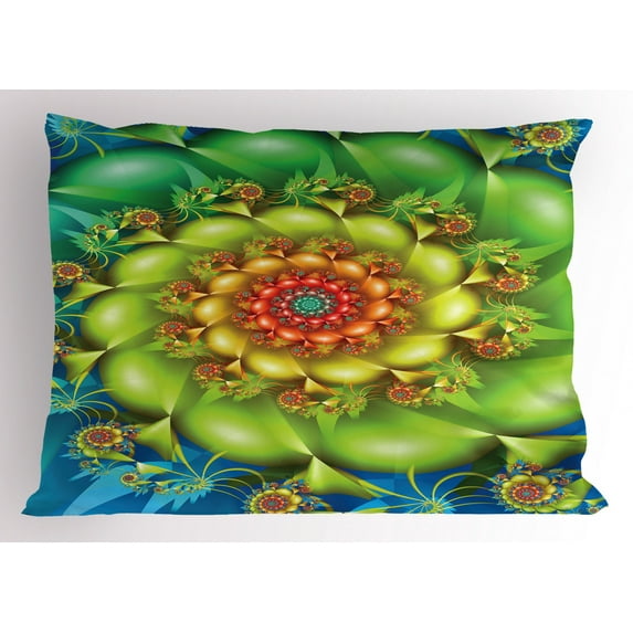 Ambesonne Trippy Pillow Sham, Colorful Floral Spiral, 26" X 20", Multicolor