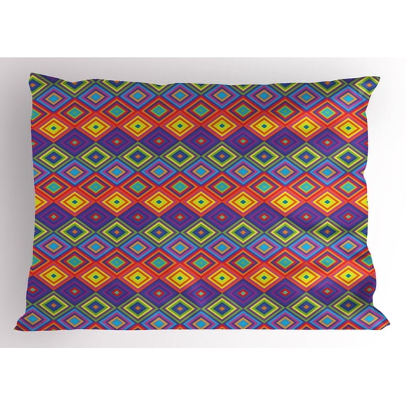 Ambesonne Trippy Pillow Sham, Hippie Vibrant Retro, 36" X 20", Multicolor