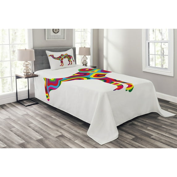 Ambesonne Trippy Quilted Bedspread Set 2 Pcs, Abstract Camel, Twin Size, Multicolor