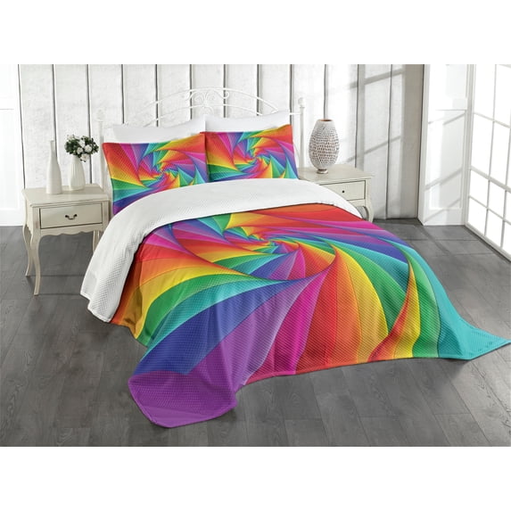 Ambesonne Trippy Quilted Bedspread Set 3 Pcs, Abstract Art Vivid Swirl, Queen Size, Multicolor