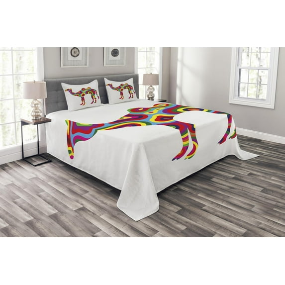 Ambesonne Trippy Quilted Bedspread Set 3 Pcs, Abstract Camel, Queen Size, Multicolor